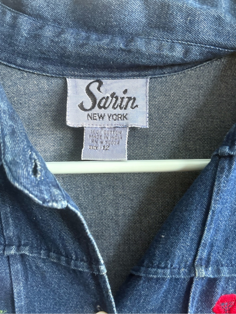 Vintage Sarin Embroidered Button-Front Denim Midi Dress - Blue - Picture 5 of 5